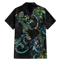 New Zealand Gecko Maori Art Tattoo Family Matching Tank Maxi Dress and Hawaiian Shirt Silver Fern and Paua Shell Mode LT03 - Polynesian Pride