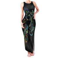 New Zealand Gecko Maori Art Tattoo Family Matching Tank Maxi Dress and Hawaiian Shirt Silver Fern and Paua Shell Mode LT03 Mom's Dress Black - Polynesian Pride
