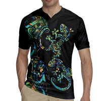 New Zealand Gecko Maori Art Tattoo Rugby Jersey Silver Fern and Paua Shell Mode