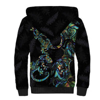 New Zealand Gecko Maori Art Tattoo Sherpa Hoodie Silver Fern and Paua Shell Mode LT03 - Polynesian Pride
