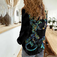 New Zealand Gecko Maori Art Tattoo Women Casual Shirt Silver Fern and Paua Shell Mode LT03 - Polynesian Pride