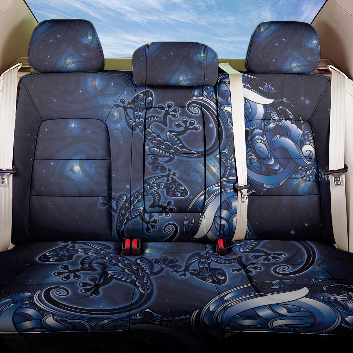 New Zealand Gecko Maori Art Tattoo Back Car Seat Cover Matariki Mode LT03 One Size Blue - Polynesian Pride