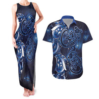 New Zealand Gecko Maori Art Tattoo Couples Matching Tank Maxi Dress and Hawaiian Shirt Matariki Mode LT03 Blue - Polynesian Pride