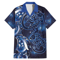 New Zealand Gecko Maori Art Tattoo Family Matching Mermaid Dress and Hawaiian Shirt Matariki Mode LT03 Dad's Shirt - Short Sleeve Blue - Polynesian Pride