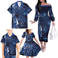 New Zealand Gecko Maori Art Tattoo Family Matching Off The Shoulder Long Sleeve Dress and Hawaiian Shirt Matariki Mode LT03 - Polynesian Pride