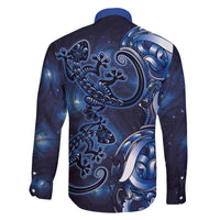 New Zealand Gecko Maori Art Tattoo Family Matching Off The Shoulder Long Sleeve Dress and Hawaiian Shirt Matariki Mode LT03 - Polynesian Pride