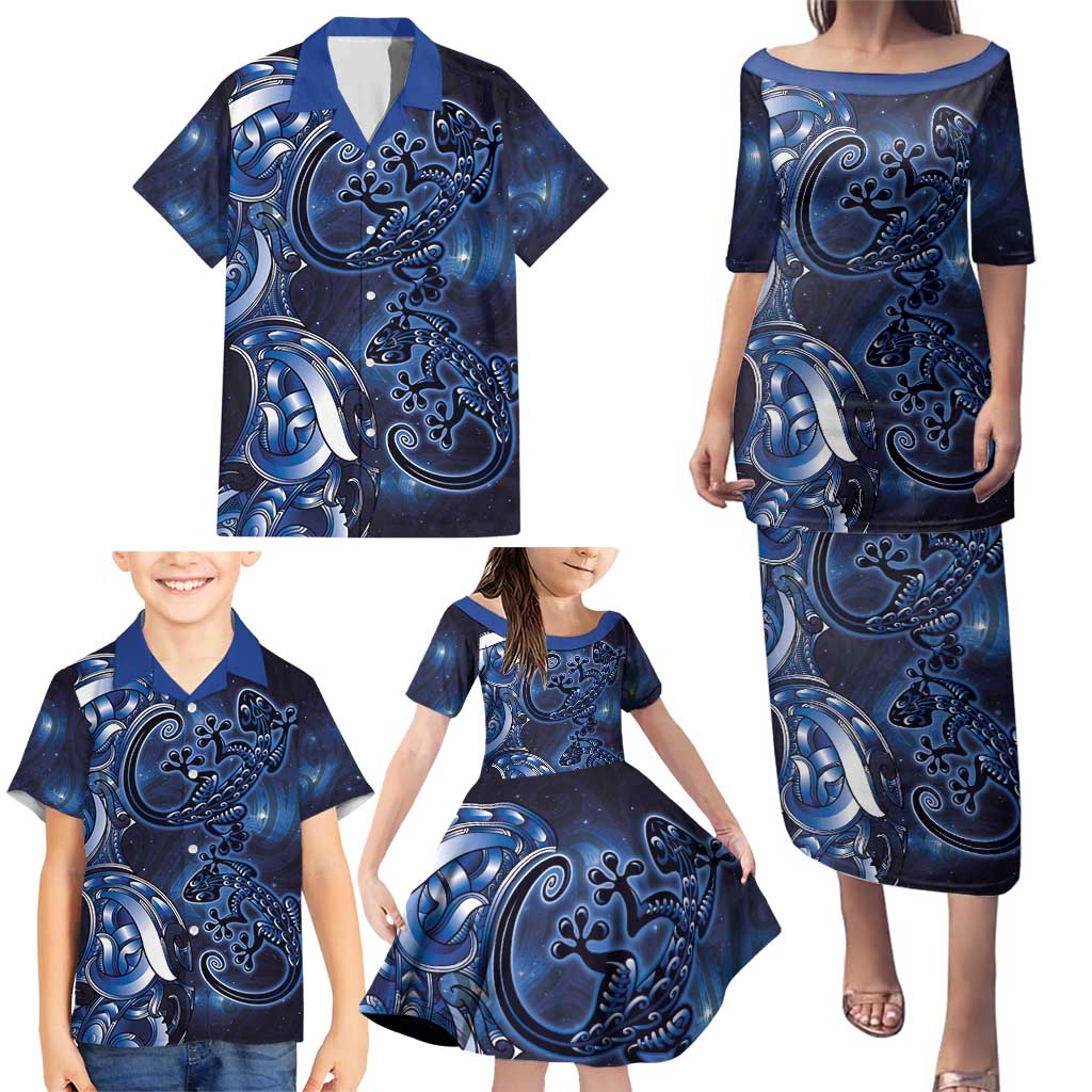 New Zealand Gecko Maori Art Tattoo Family Matching Puletasi and Hawaiian Shirt Matariki Mode LT03 - Polynesian Pride