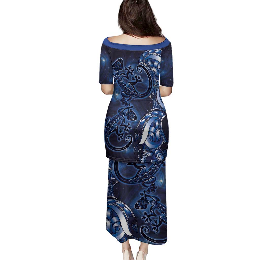 New Zealand Gecko Maori Art Tattoo Family Matching Puletasi and Hawaiian Shirt Matariki Mode LT03 - Polynesian Pride