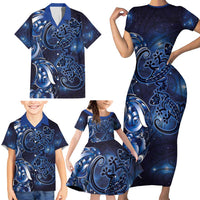 New Zealand Gecko Maori Art Tattoo Family Matching Short Sleeve Bodycon Dress and Hawaiian Shirt Matariki Mode LT03 - Polynesian Pride