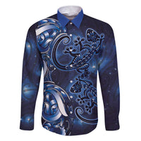 New Zealand Gecko Maori Art Tattoo Family Matching Short Sleeve Bodycon Dress and Hawaiian Shirt Matariki Mode LT03 Dad's Shirt - Long Sleeve Blue - Polynesian Pride