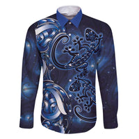 New Zealand Gecko Maori Art Tattoo Family Matching Summer Maxi Dress and Hawaiian Shirt Matariki Mode LT03 Dad's Shirt - Long Sleeve Blue - Polynesian Pride