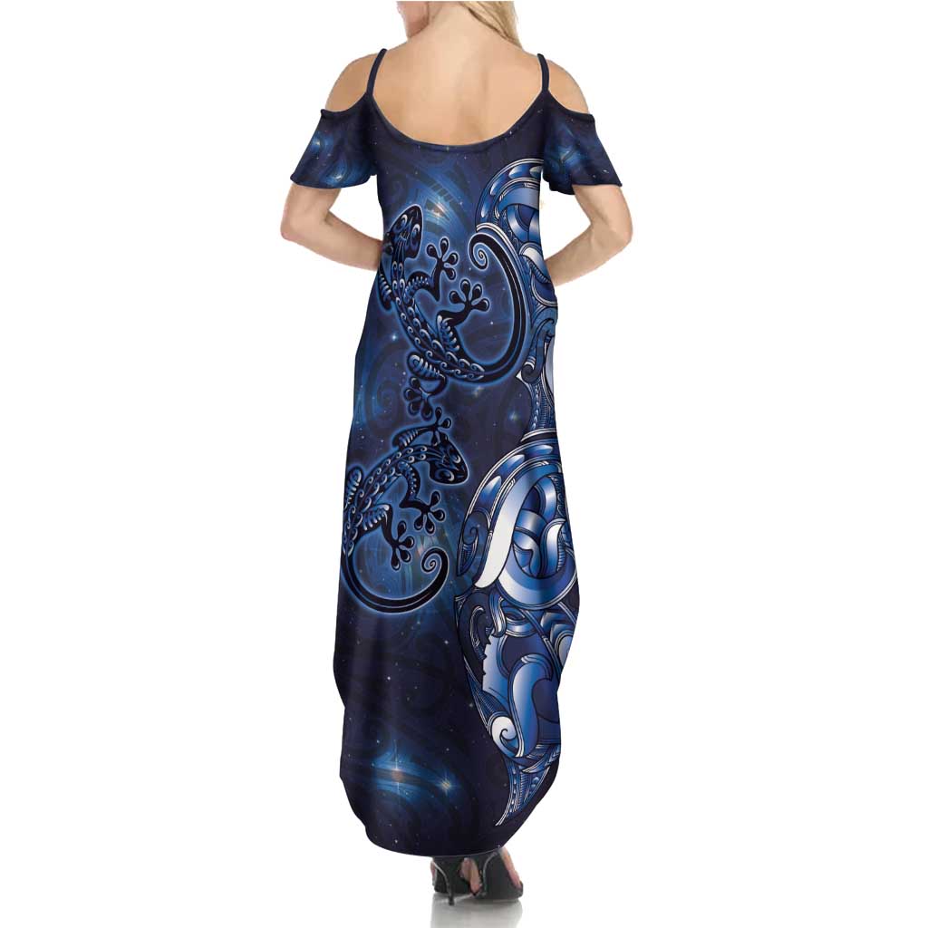 New Zealand Gecko Maori Art Tattoo Family Matching Summer Maxi Dress and Hawaiian Shirt Matariki Mode LT03 - Polynesian Pride