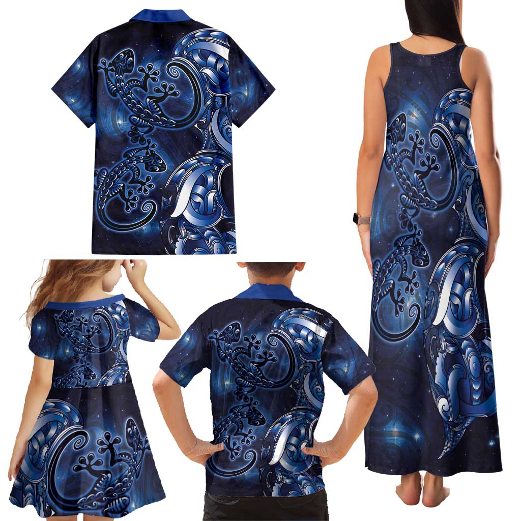 New Zealand Gecko Maori Art Tattoo Family Matching Tank Maxi Dress and Hawaiian Shirt Matariki Mode LT03 - Polynesian Pride