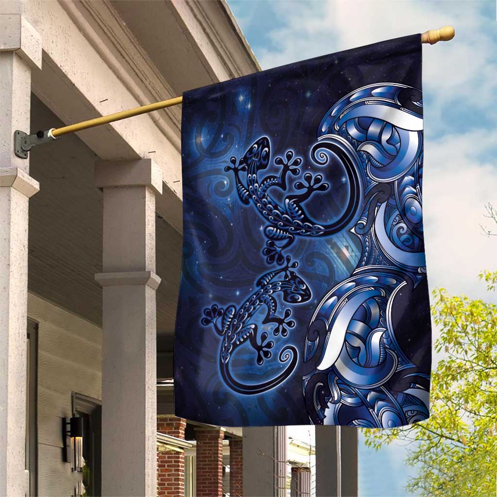 New Zealand Gecko Maori Art Tattoo Garden Flag Matariki Mode LT03 House Flag Blue - Polynesian Pride
