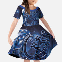 New Zealand Gecko Maori Art Tattoo Kid Short Sleeve Dress Matariki Mode