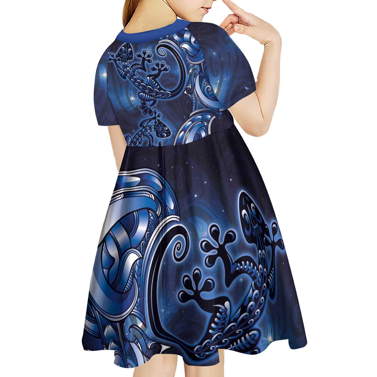 New Zealand Gecko Maori Art Tattoo Kid Short Sleeve Dress Matariki Mode