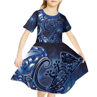 New Zealand Gecko Maori Art Tattoo Kid Short Sleeve Dress Matariki Mode