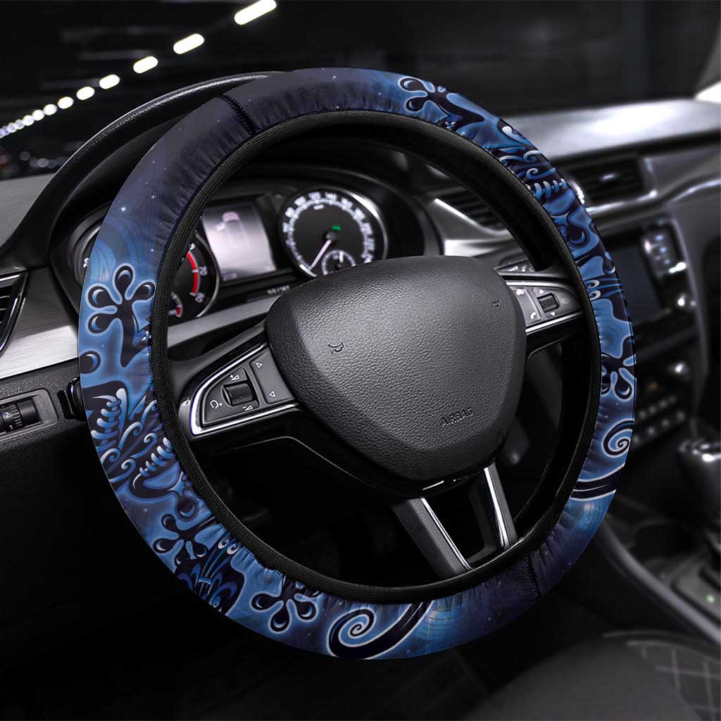 New Zealand Gecko Maori Art Tattoo Steering Wheel Cover Matariki Mode LT03 Universal Fit Blue - Polynesian Pride