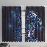 New Zealand Gecko Maori Art Tattoo Window Curtain Matariki Mode LT03 With Hooks Blue - Polynesian Pride