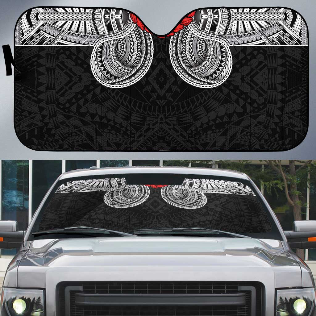 Samoan Traditional Art Tattoos Auto Sun Shade Tatau Tribal Motifs with Ula Fala Black LT03 Black - Polynesian Pride