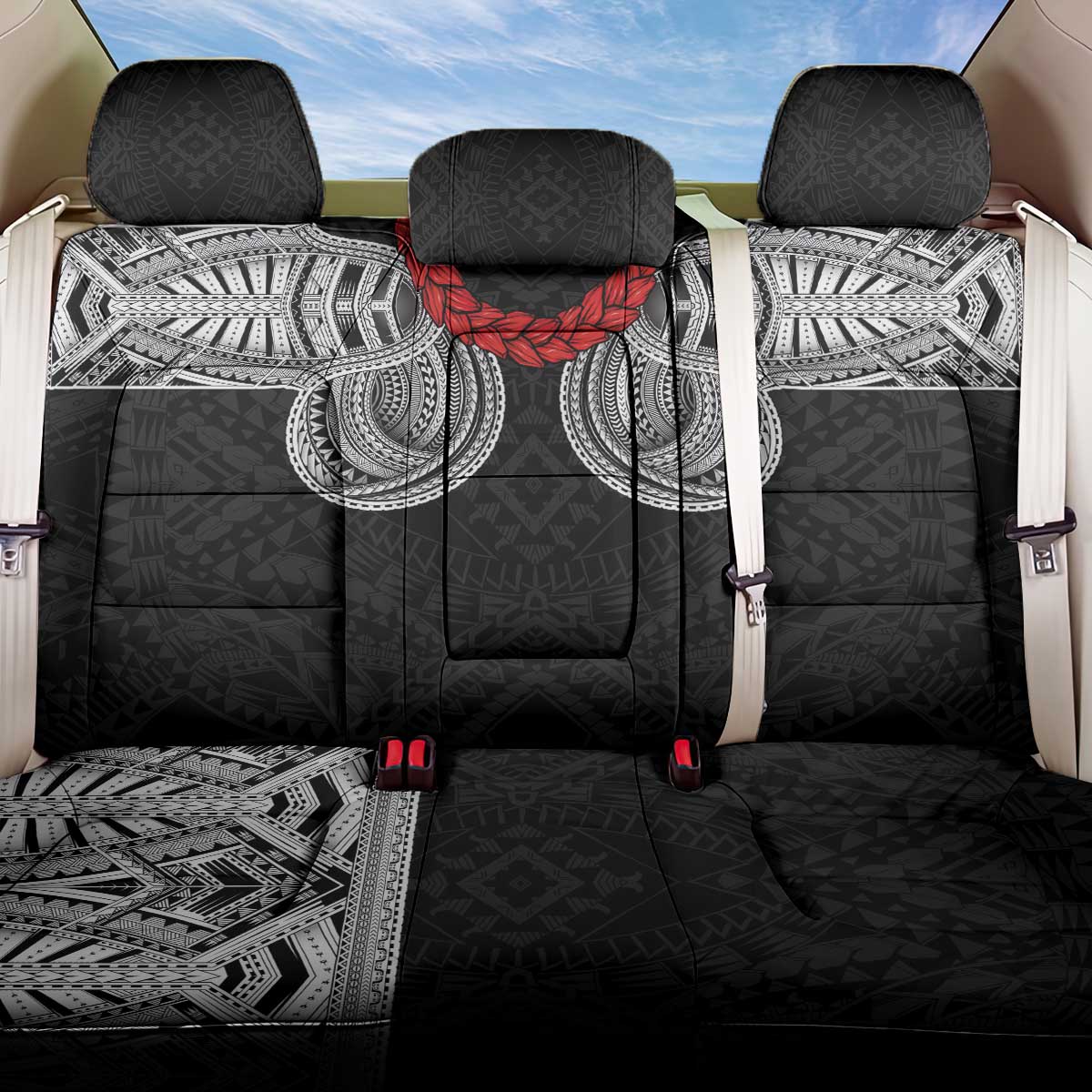 Samoan Traditional Art Tattoos Back Car Seat Cover Tatau Tribal Motifs with Ula Fala Black LT03 One Size Black - Polynesian Pride