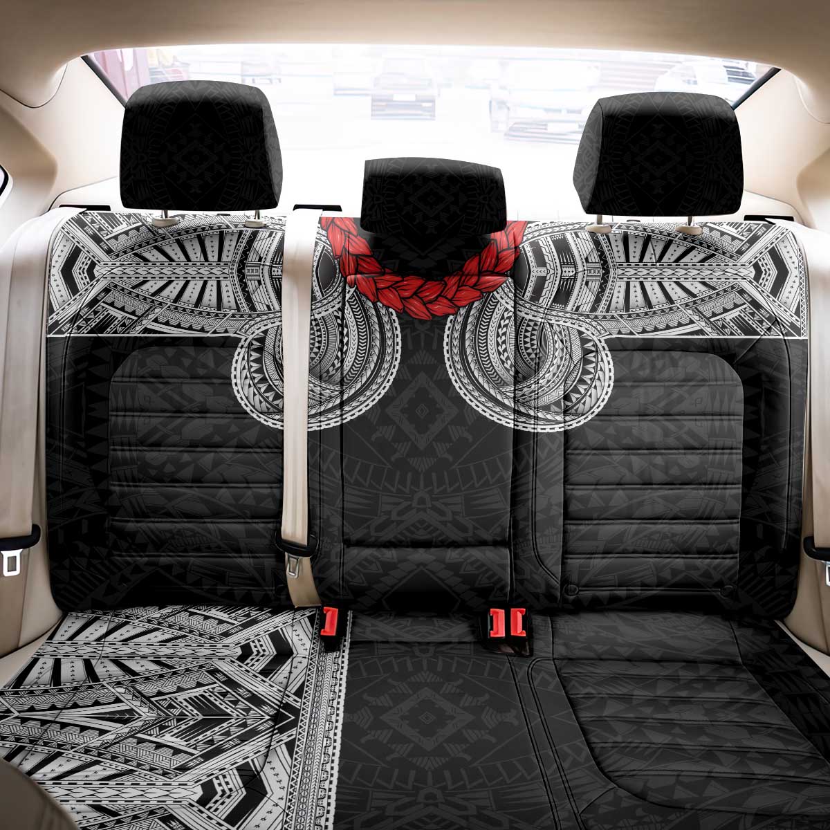 Samoan Traditional Art Tattoos Back Car Seat Cover Tatau Tribal Motifs with Ula Fala Black LT03 - Polynesian Pride