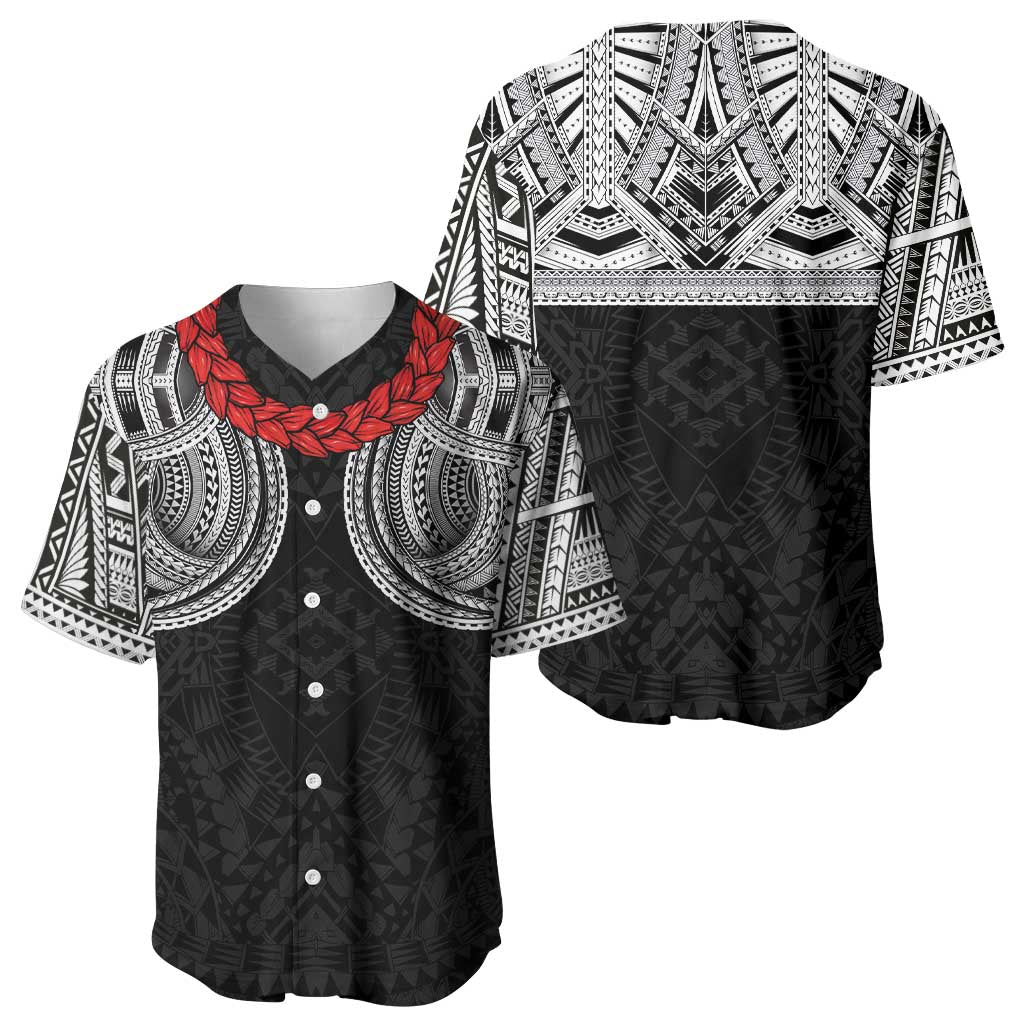 Samoan Traditional Art Tattoos Baseball Jersey Tatau Tribal Motifs with Ula Fala Black - Polynesian Pride