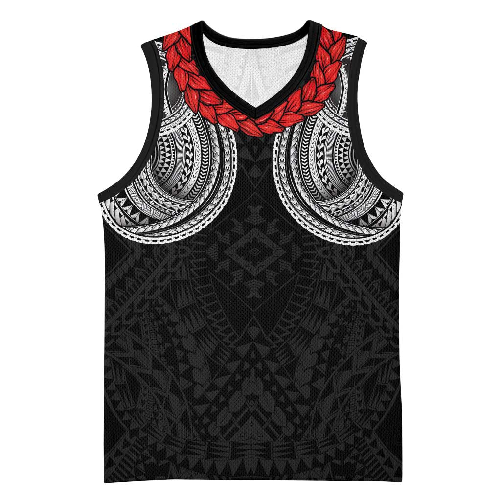 Samoan Traditional Art Tattoos Basketball Jersey Tatau Tribal Motifs with Ula Fala Black LT03 Unisex Black - Polynesian Pride