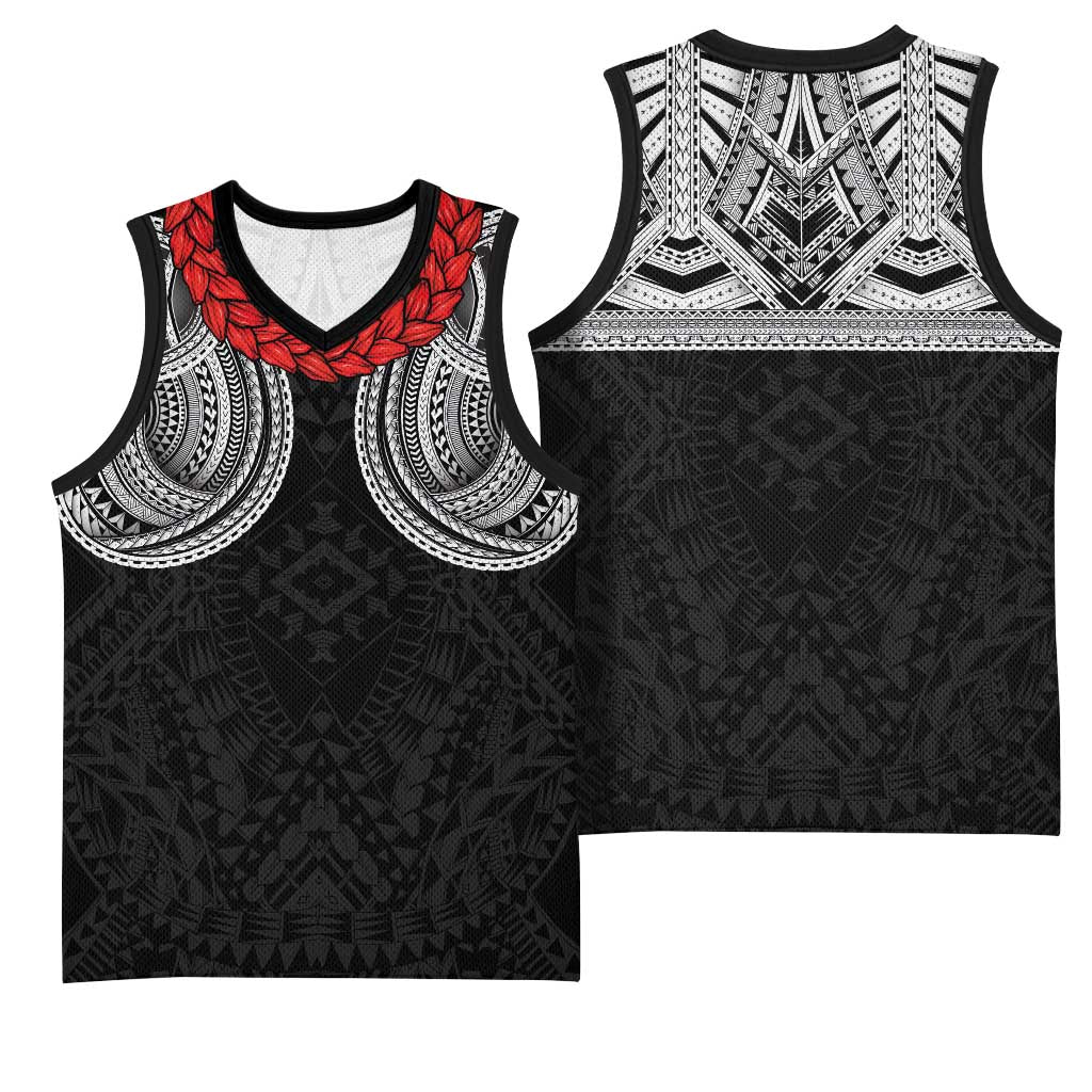 Samoan Traditional Art Tattoos Basketball Jersey Tatau Tribal Motifs with Ula Fala Black LT03 - Polynesian Pride