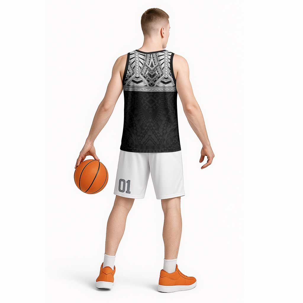 Samoan Traditional Art Tattoos Basketball Jersey Tatau Tribal Motifs with Ula Fala Black LT03 - Polynesian Pride