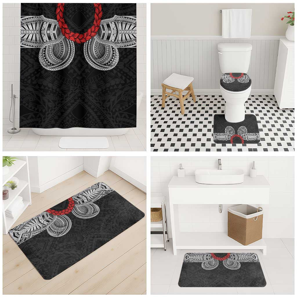 Samoan Traditional Art Tattoos Bathroom Set Tatau Tribal Motifs with Ula Fala Black - Polynesian Pride