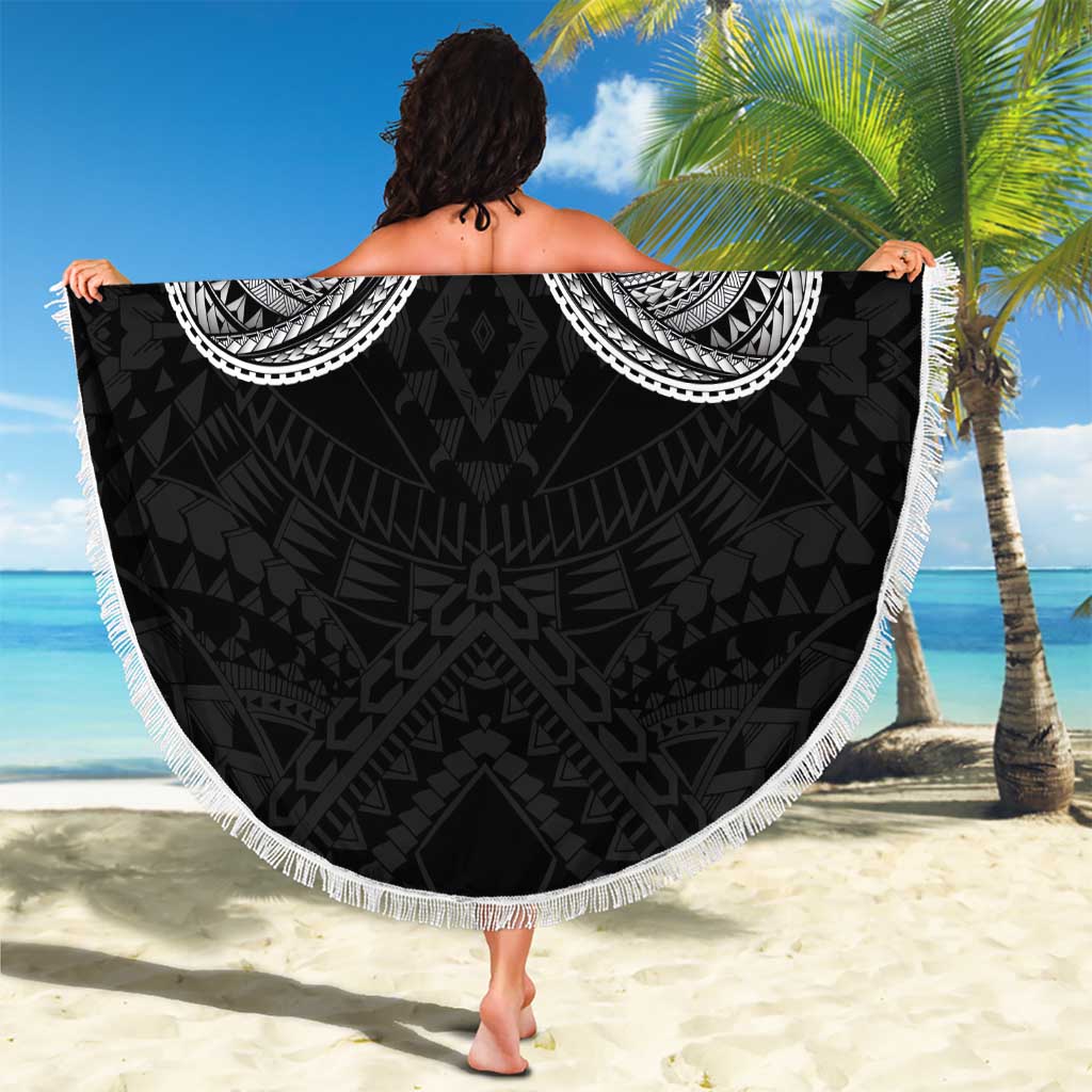 Samoan Traditional Art Tattoos Beach Blanket Tatau Tribal Motifs with Ula Fala Black - Polynesian Pride