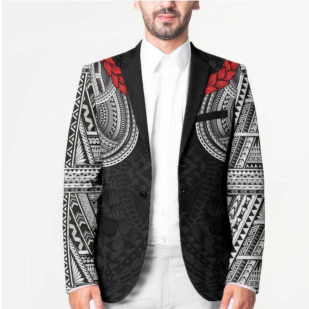 Samoan Traditional Art Tattoos Blazer Tatau Tribal Motifs with Ula Fala Black - Polynesian Pride