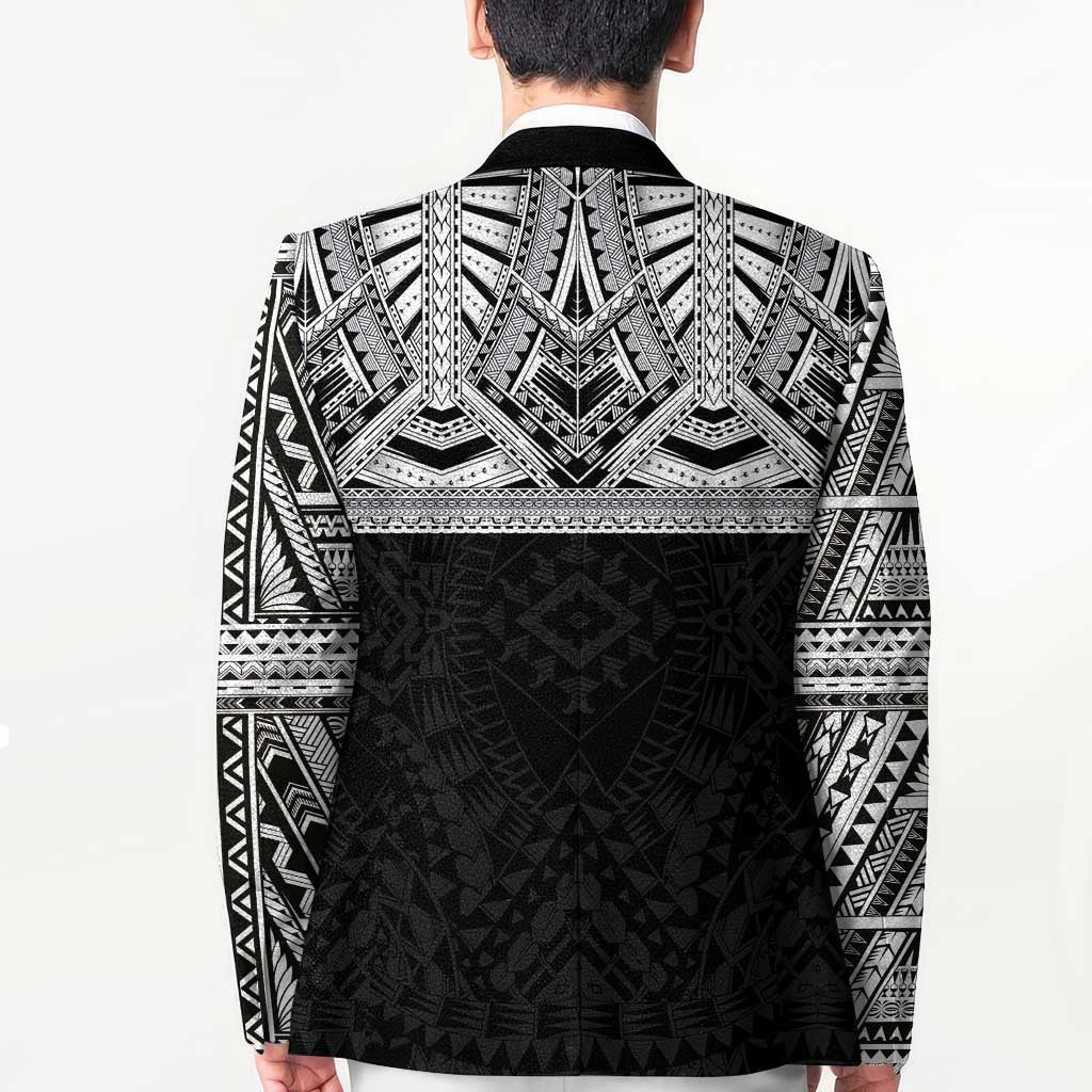 Samoan Traditional Art Tattoos Blazer Tatau Tribal Motifs with Ula Fala Black - Polynesian Pride