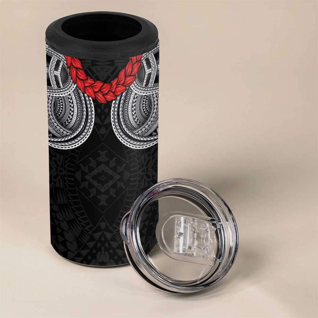 Samoan Traditional Art Tattoos 4 in 1 Can Cooler Tumbler Tatau Tribal Motifs with Ula Fala Black LT03 - Polynesian Pride