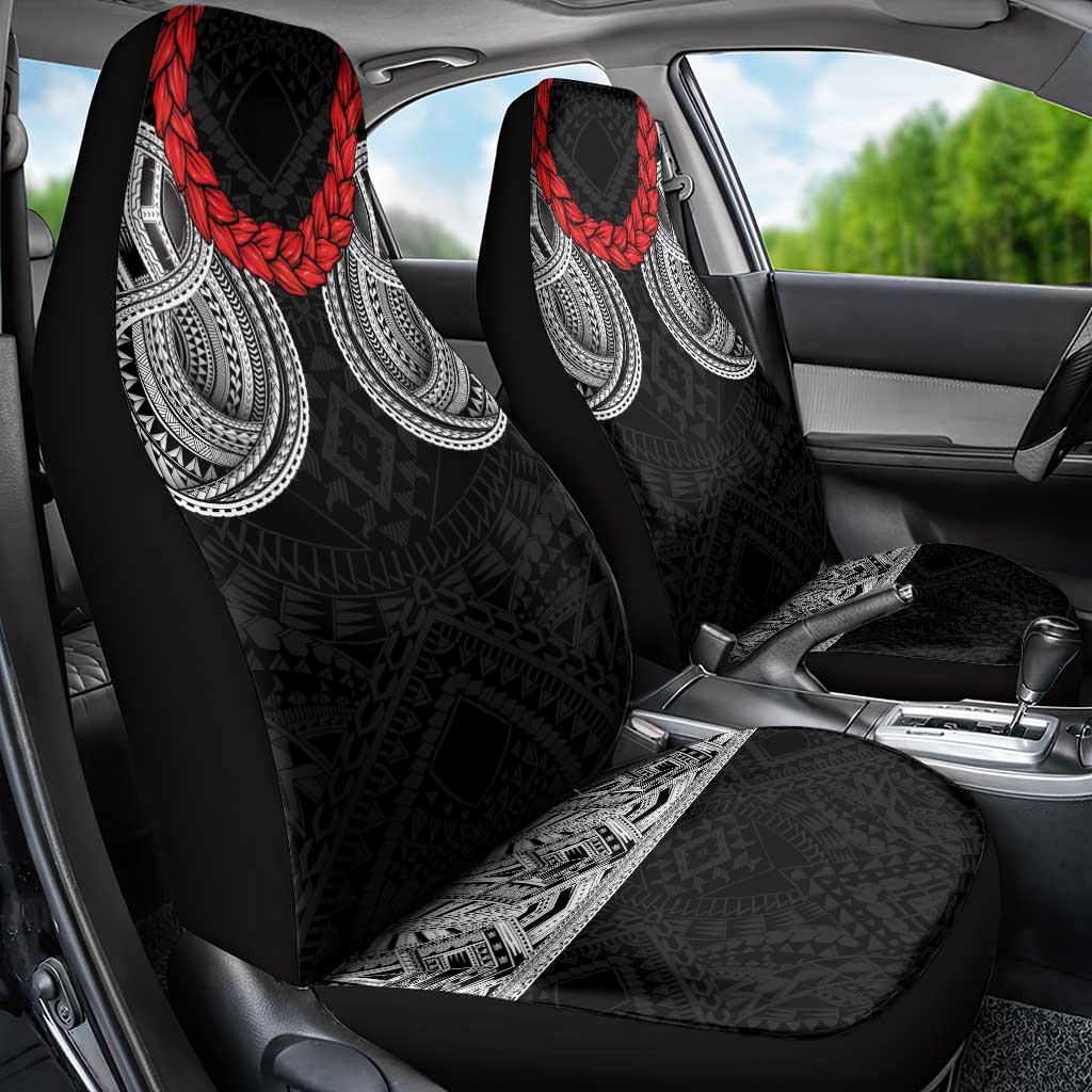 Samoan Traditional Art Tattoos Car Seat Cover Tatau Tribal Motifs with Ula Fala Black LT03 - Polynesian Pride