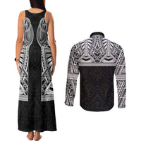 Samoan Traditional Art Tattoos Couples Matching Tank Maxi Dress and Long Sleeve Button Shirt Tatau Tribal Motifs with Ula Fala Black LT03 - Polynesian Pride