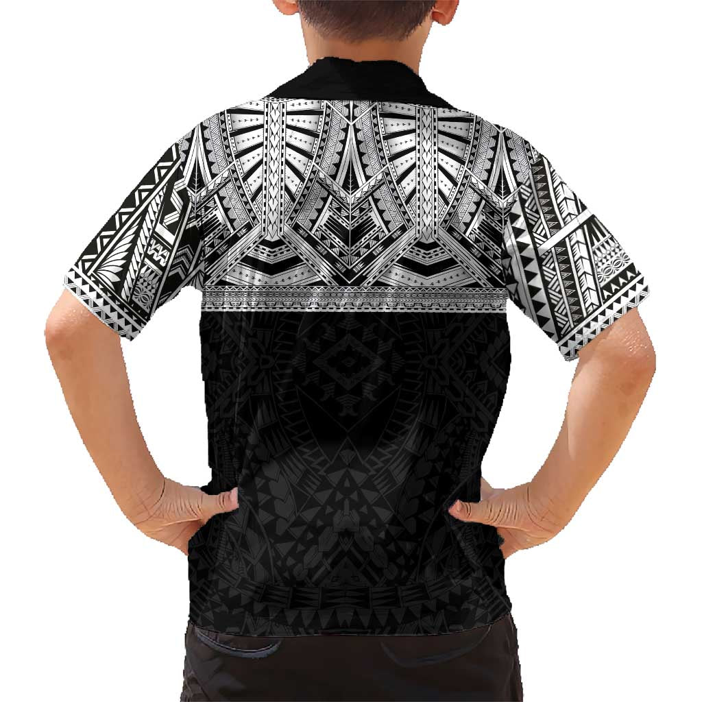 Samoan Traditional Art Tattoos Family Matching Off Shoulder Short Dress and Hawaiian Shirt Tatau Tribal Motifs with Ula Fala Black LT03 - Polynesian Pride