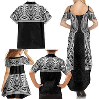 Samoan Traditional Art Tattoos Family Matching Summer Maxi Dress and Hawaiian Shirt Tatau Tribal Motifs with Ula Fala Black LT03 - Polynesian Pride