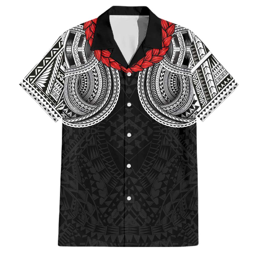 Samoan Traditional Art Tattoos Family Matching Summer Maxi Dress and Hawaiian Shirt Tatau Tribal Motifs with Ula Fala Black LT03 Dad's Shirt - Short Sleeve Black - Polynesian Pride