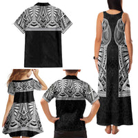 Samoan Traditional Art Tattoos Family Matching Tank Maxi Dress and Hawaiian Shirt Tatau Tribal Motifs with Ula Fala Black LT03 - Polynesian Pride