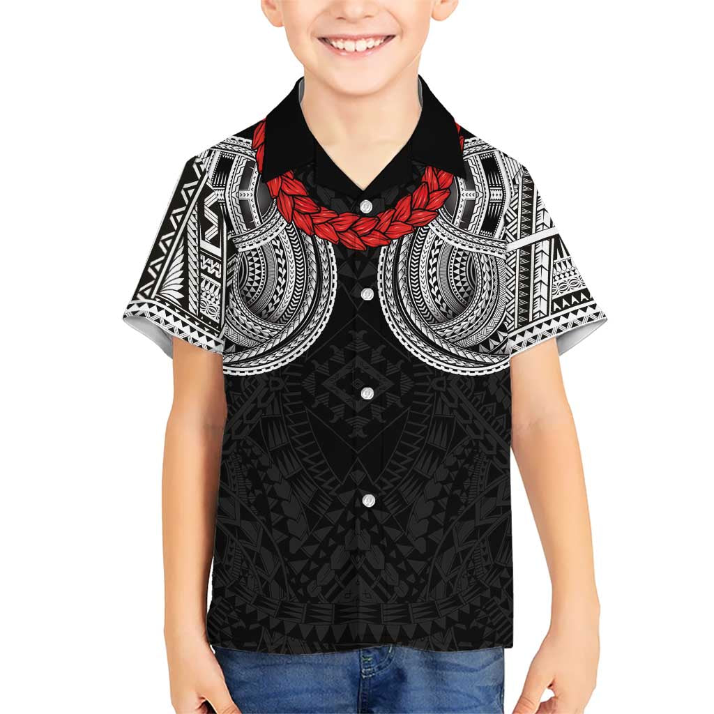 Samoan Traditional Art Tattoos Family Matching Tank Maxi Dress and Hawaiian Shirt Tatau Tribal Motifs with Ula Fala Black LT03 Son's Shirt Black - Polynesian Pride