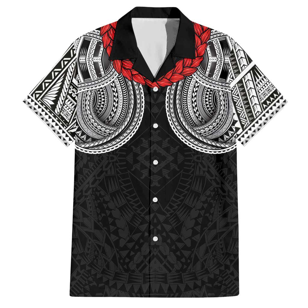 Samoan Traditional Art Tattoos Hawaiian Shirt Tatau Tribal Motifs with Ula Fala Black - Polynesian Pride