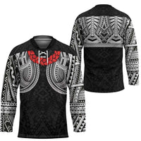Samoan Traditional Art Tattoos Hockey Jersey Tatau Tribal Motifs with Ula Fala Black LT03 - Polynesian Pride