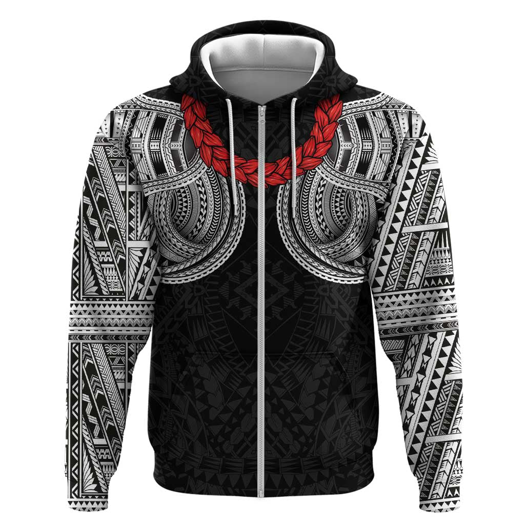 Samoan Traditional Art Tattoos Hoodie Tatau Tribal Motifs with Ula Fala Black - Polynesian Pride