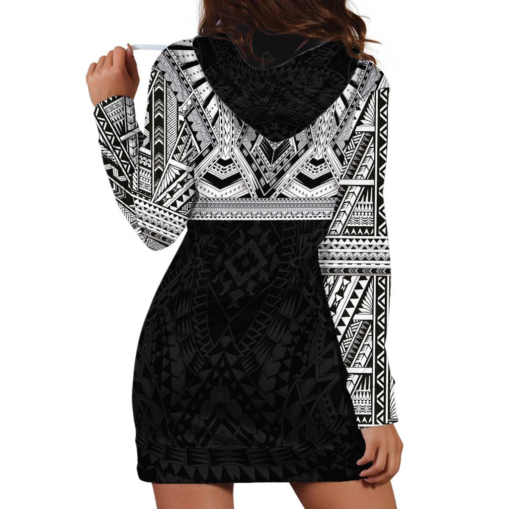 Samoan Traditional Art Tattoos Hoodie Dress Tatau Tribal Motifs with Ula Fala Black LT03 - Polynesian Pride