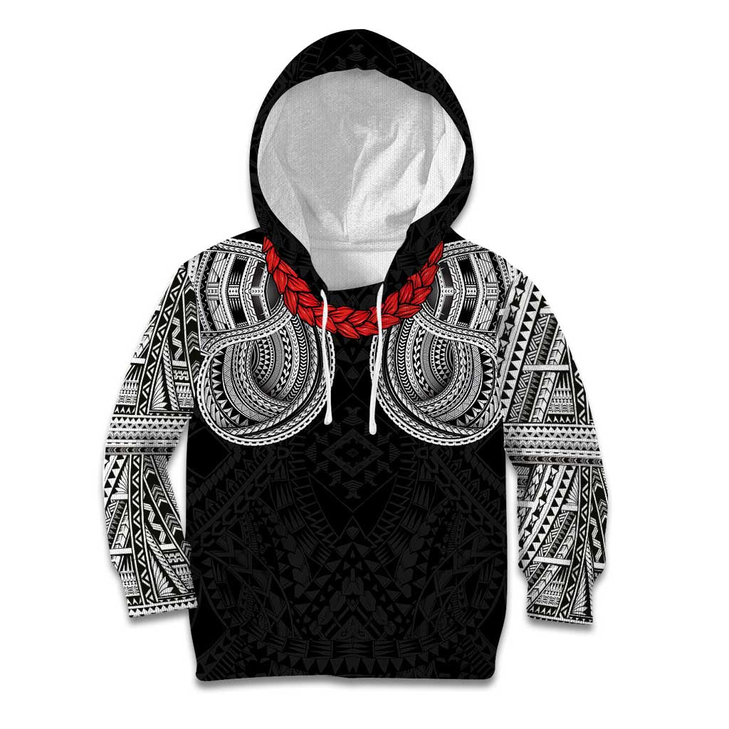 Samoan Traditional Art Tattoos Kid Hoodie Tatau Tribal Motifs with Ula Fala Black LT03 Hoodie Black - Polynesian Pride