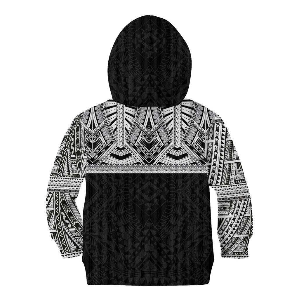 Samoan Traditional Art Tattoos Kid Hoodie Tatau Tribal Motifs with Ula Fala Black LT03 - Polynesian Pride