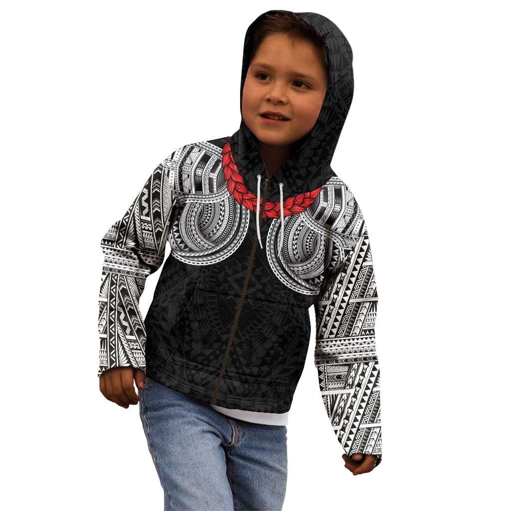 Samoan Traditional Art Tattoos Kid Hoodie Tatau Tribal Motifs with Ula Fala Black LT03 - Polynesian Pride