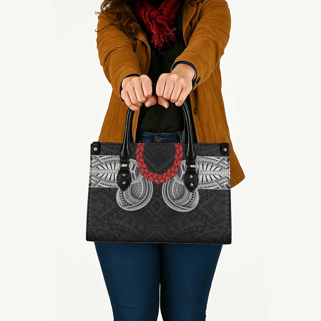 Samoan Traditional Art Tattoos Leather Bag Tatau Tribal Motifs with Ula Fala Black - Polynesian Pride